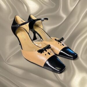 Bandolino Two-Tone Cap Toe Mary-Jane Kitten Heels - Size 6.5 - Black & Nude